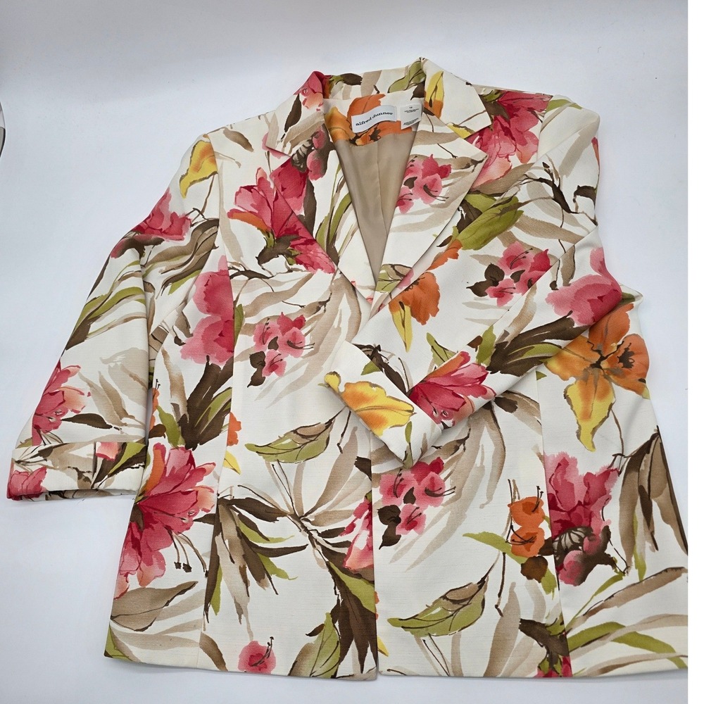 Granny Chic Blazer Women 14 Mult Floral Print 3/4 Sleeve Open Front  Officewear